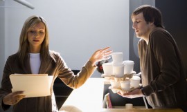 intern serves coffee